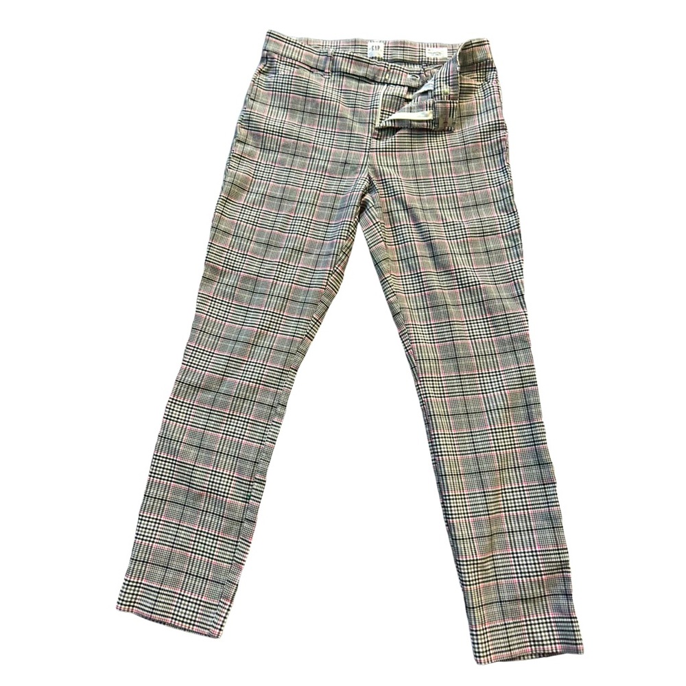GAP Women’s Signature Skinny Bi-Stretch Ankle Pants Gray & Pink Plaid!